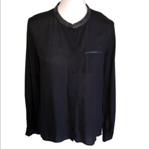 Philosophy Faux Leather Trimmed Button Up Top M